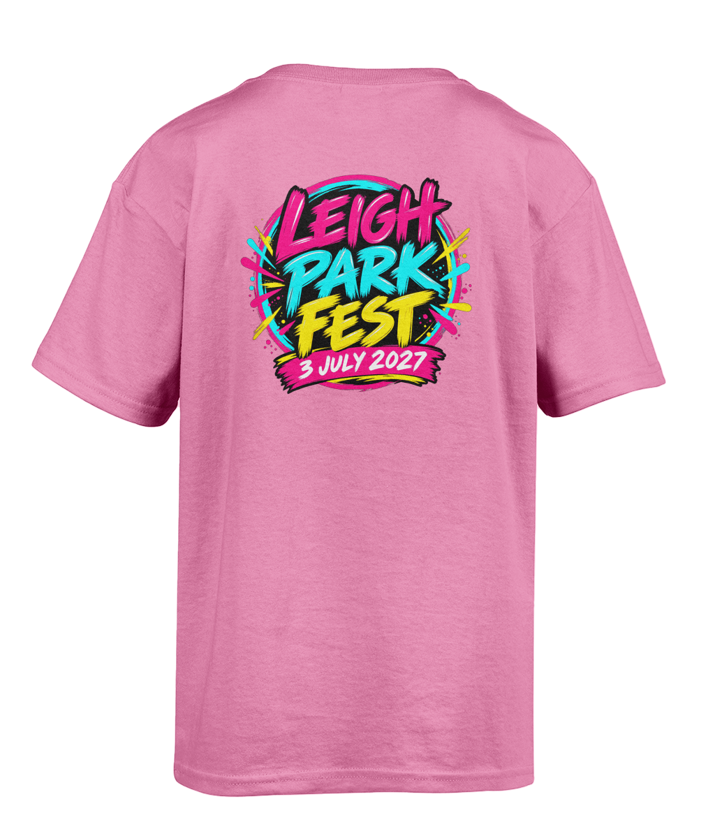 Back of the Azalea Leigh Park Fest 2027 T-shirt with the festival design and 3 July 2027 date.